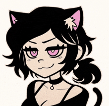 a cartoon girl with cat ears and a choker .