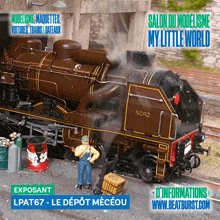 a poster for salon du modelisme my little world shows a model train