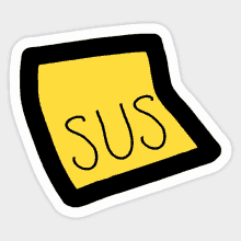 a yellow square with the word sus on it