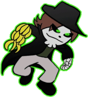 a cartoon drawing of a skeleton wearing a black hat and carrying bananas