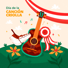 an illustration of a guitar with the words dia de la cancion criolla written above it