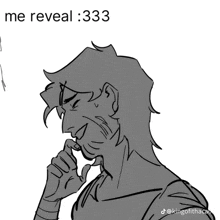 a black and white drawing of a man with the words me reveal 333