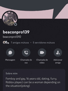 a screenshot of a person 's profile with the name beaconpro139 on it