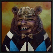 a painting of a bear wearing a bow tie and hat