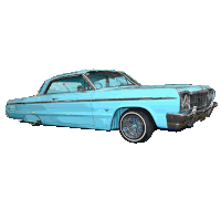 a light blue lowrider car with a black trim