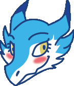 a drawing of a blue and white dragon 's head