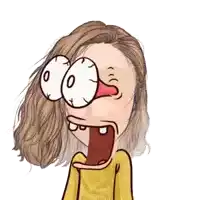 a cartoon of a woman making a funny face with her mouth open