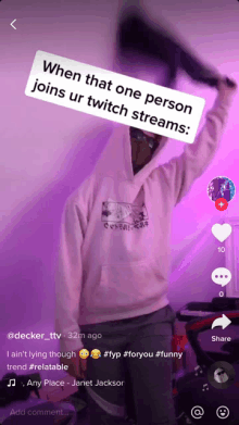 a screenshot of a tiktok video that says " when that one person joins ur twitch streams : "