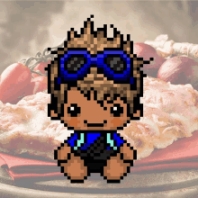 a pixel art of a person wearing blue sunglasses