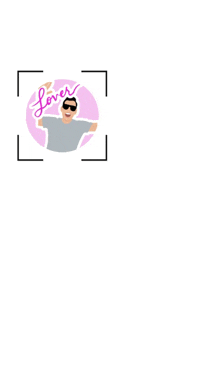 a man wearing sunglasses and a gray shirt is in a pink circle with the word lover on it .