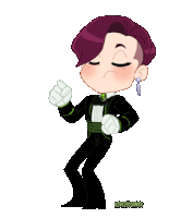 a pixel art of a boy in a tuxedo with purple hair