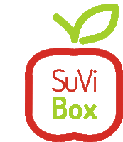 a red apple with the words suvi box written inside of it