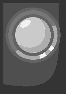 a black and white drawing of a camera lens with a white circle in the middle