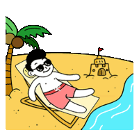 a cartoon of a man laying in a chair on a beach .