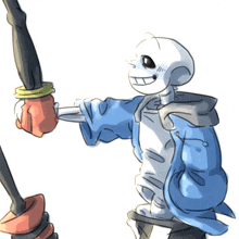 a drawing of a skeleton holding a knife