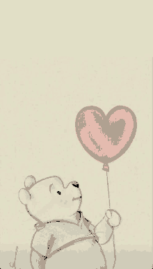 a drawing of a bear holding a heart shaped balloon