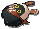 a pixel art drawing of a rabbit wearing a bandana and a mask .