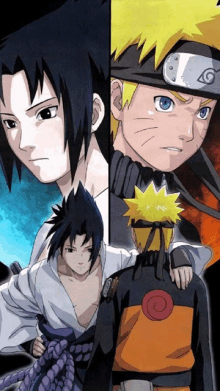 naruto and sasuke are standing next to each other in a cartoon