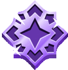 a purple emblem with a star in the middle and arrows around it .