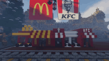 a mcdonald 's and a kfc sign are in a minecraft world