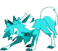 a cartoon drawing of a blue and white wolf with a white tail