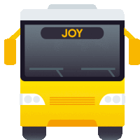 a yellow bus with the word joy on the front of it