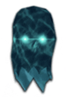 a blue ghost with glowing eyes on a white background