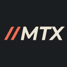 a logo for a company called mtx on a black background with dots .