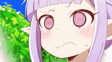 a girl with purple hair has a swirl around her eyes