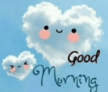 a good morning card with a heart shaped cloud with a face