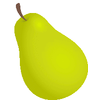 a yellow pear with a brown stem and a brown leaf