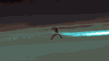 a pixel art drawing of a person standing in a body of water