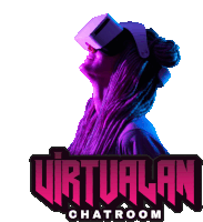 a woman with dreadlocks wearing a virtual reality headset with the words virtualan chatroom below her