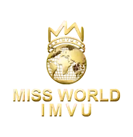 a logo for miss world imvu with a globe and a crown