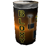 a can of bloxxy is sitting on a white surface .