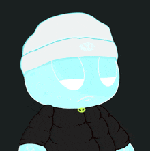 a cartoon character wearing a white hat and a black jacket