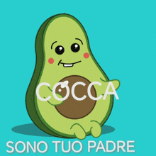 a cartoon of an avocado with the word cocco written on it