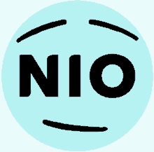 a blue circle with the word nio in black letters on it .