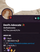 devil 's advocate 's profile is shown with a picture of a cat on it