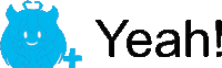 a logo for yeah with a blue monster on it