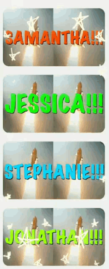 a collage of four pictures with the names samantha jessica stephanie and jonathan on them