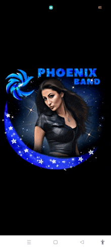 a phoenix band logo with a woman in a leather jacket