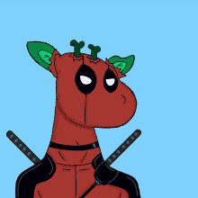 a drawing of a giraffe dressed as deadpool with swords