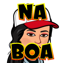 a cartoon of a woman wearing a baseball cap with the words na boa above her head