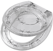 a toilet seat with barbed wire on it