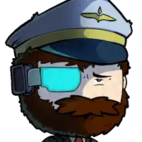 a cartoon drawing of a man with a beard wearing a pilot hat and goggles