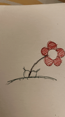 a drawing of a flower with red petals and green stem