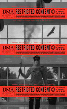 a man in a mask is standing in front of a window with the words dma restricted content on it