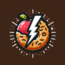 a cartoon illustration of an apple and a lightning bolt