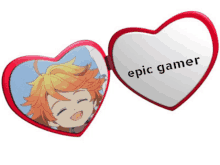 a heart shaped mirror that says epic gamer